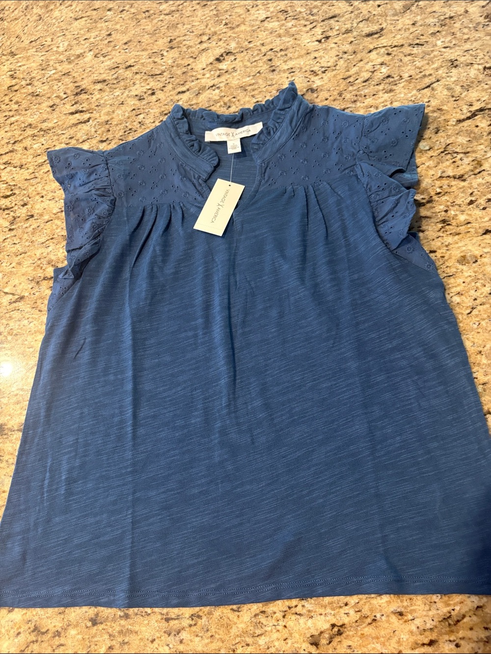 Blue Eyelet Ruffle Sleeve Top | Vintage America - Picture 2 of 13
